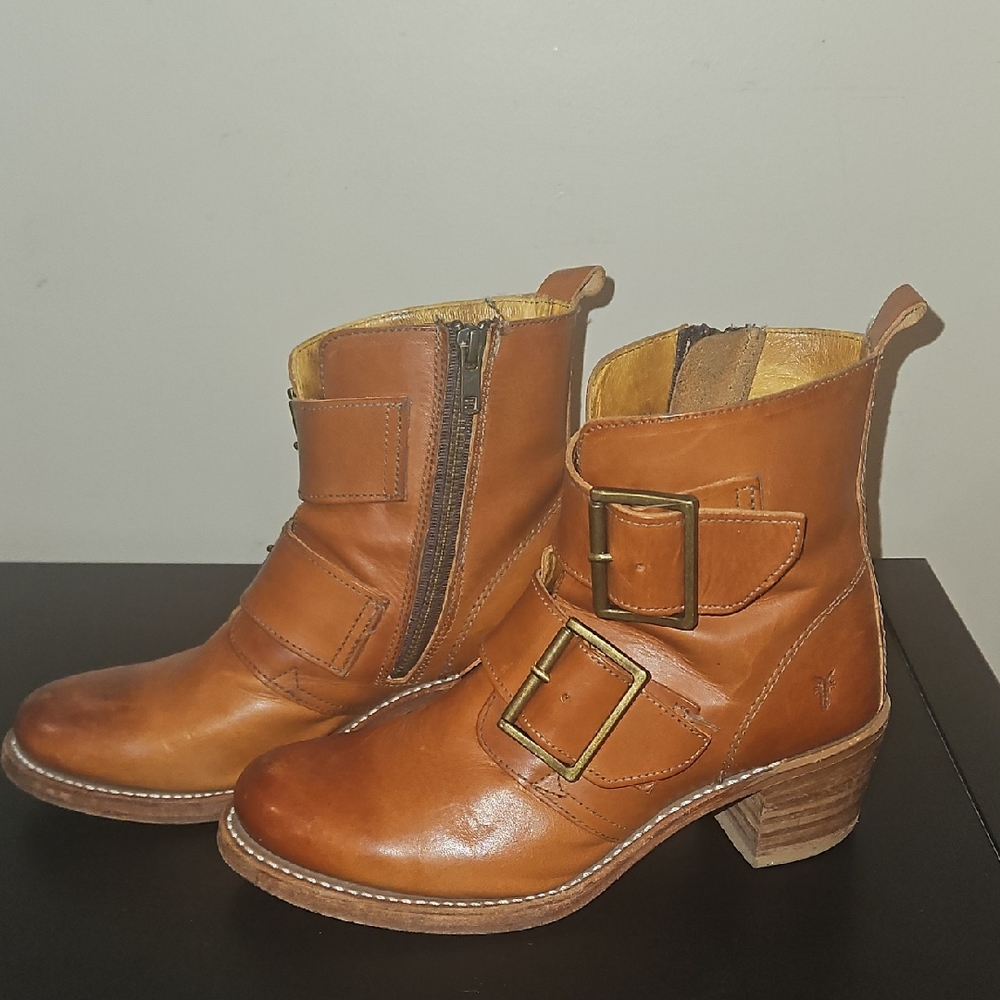 Frye Tan Leather Moto Boots